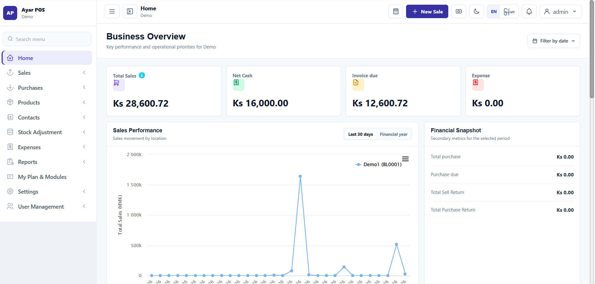 Ayar POS desktop dashboard